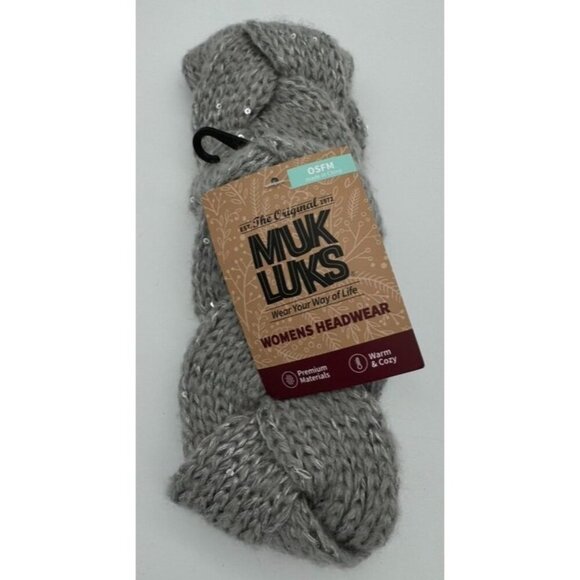 Muk Luks Sequin Twist Headband Chunky Knit Headwear Gray Heather Womens OSFM NWT - Picture 2 of 5